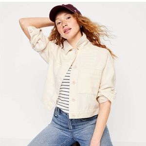 Cropped Utility Jacket - White Linen
